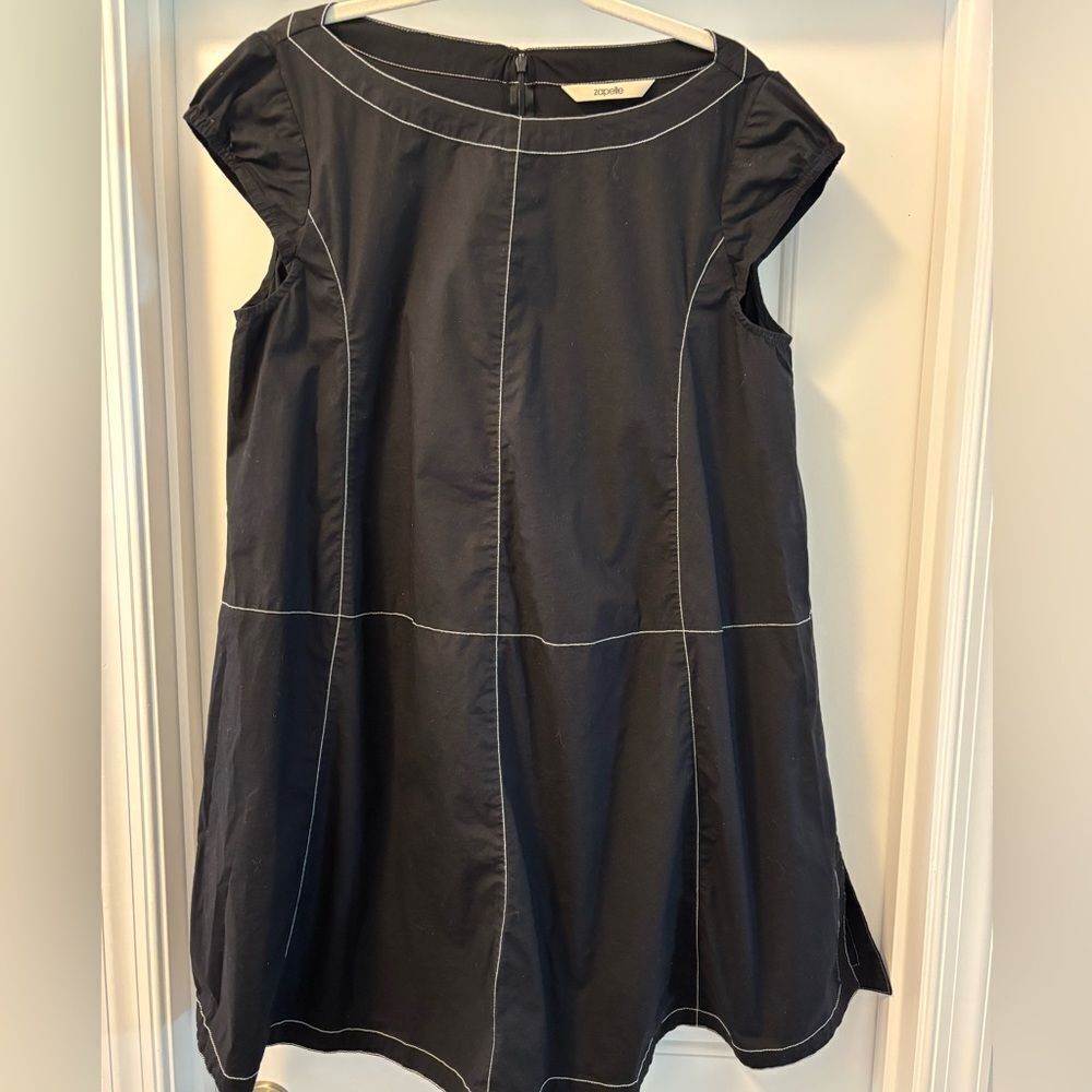 Zapelle Black Midi Dress with White Stitching